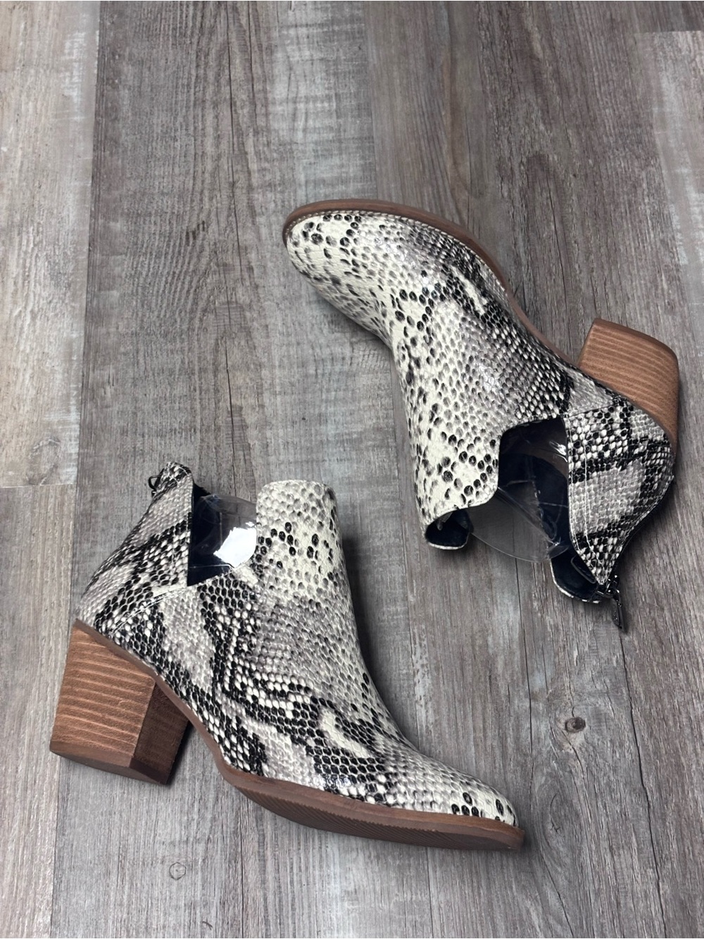 Blondo Neda Multi tone Snake Print Block Heel Rustic Ankle Boot